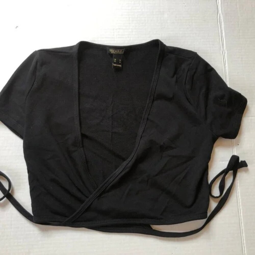 Wrap Top from Revamped - Black Medium Ballet Style Short Sleeved